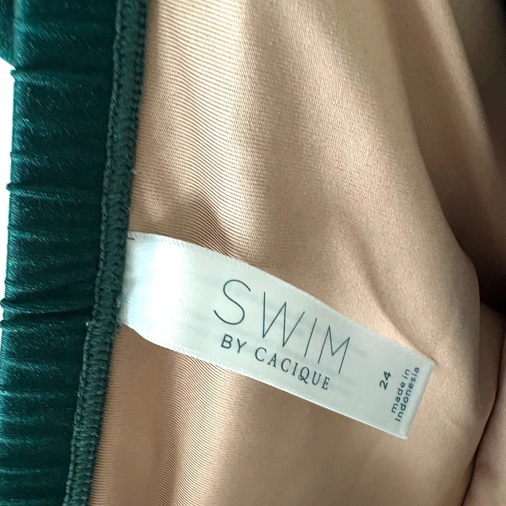Cacique Swim Emerald Green Shimmer Slitted Swim Skirt in Size 24